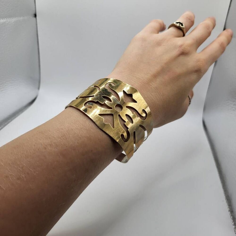 Bohemian Gold Cutout Wide Bangle Bracelet
